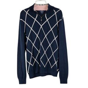 Brooks Brothers 346 Half Zip Sweater Sz L Navy Pink Argyle Diamond Academia